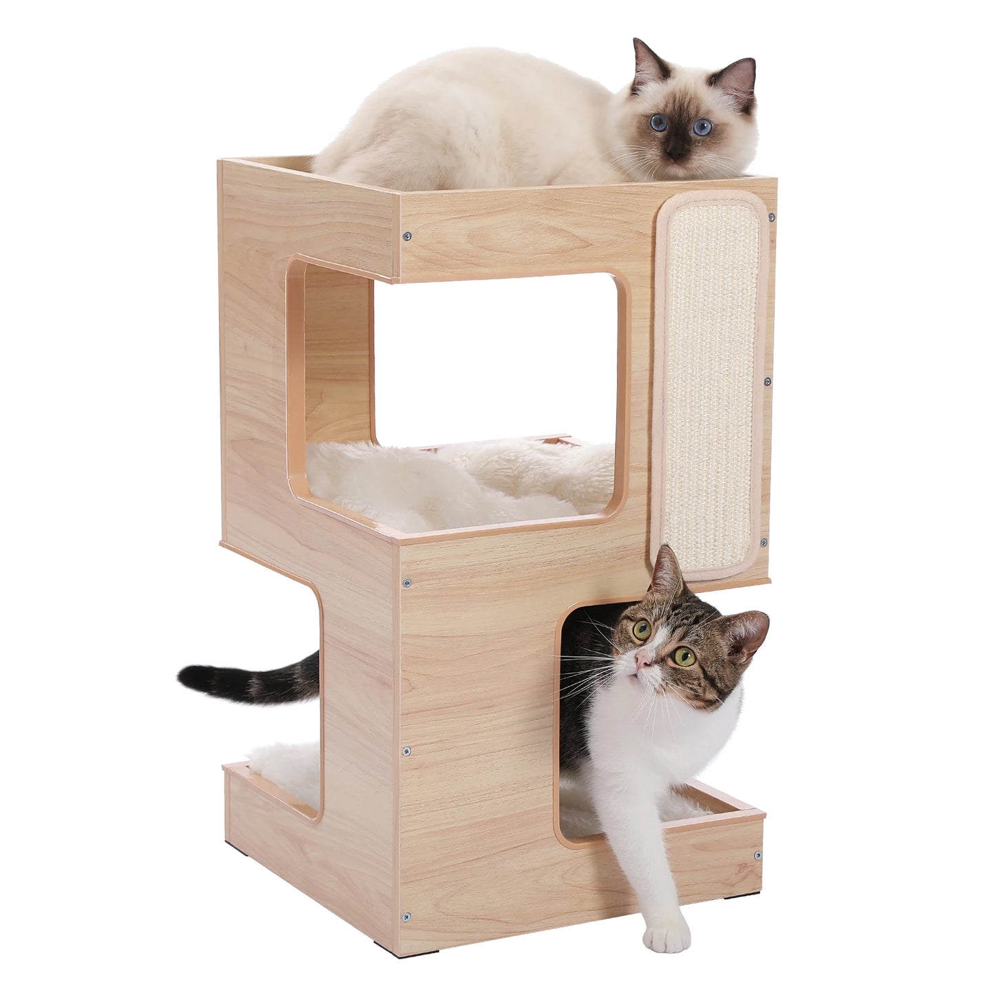 PAWZ Road Wood Cat Condo House Featuring Scratching Pad