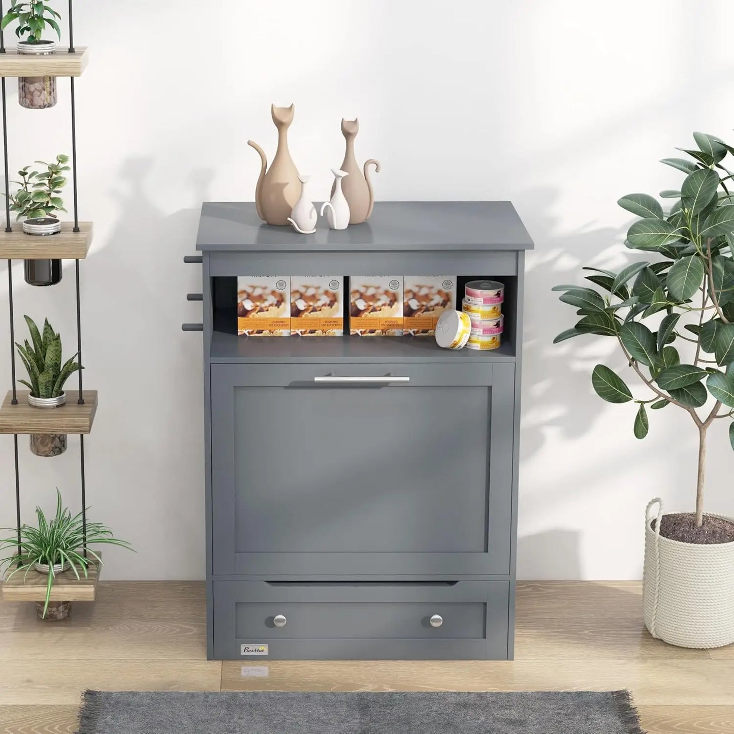 Raised Dog Feeding Station With Storage Cabinet And Organizer