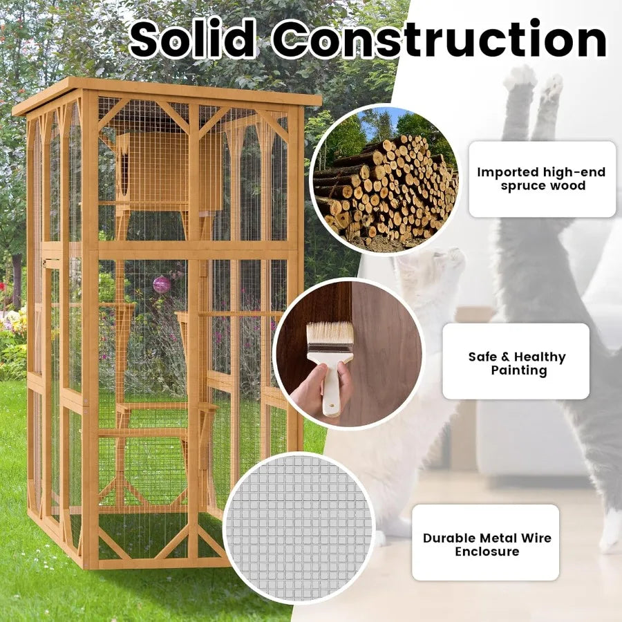 High-Concerned Cat House Outdoor Indoor Wooden Enclosure