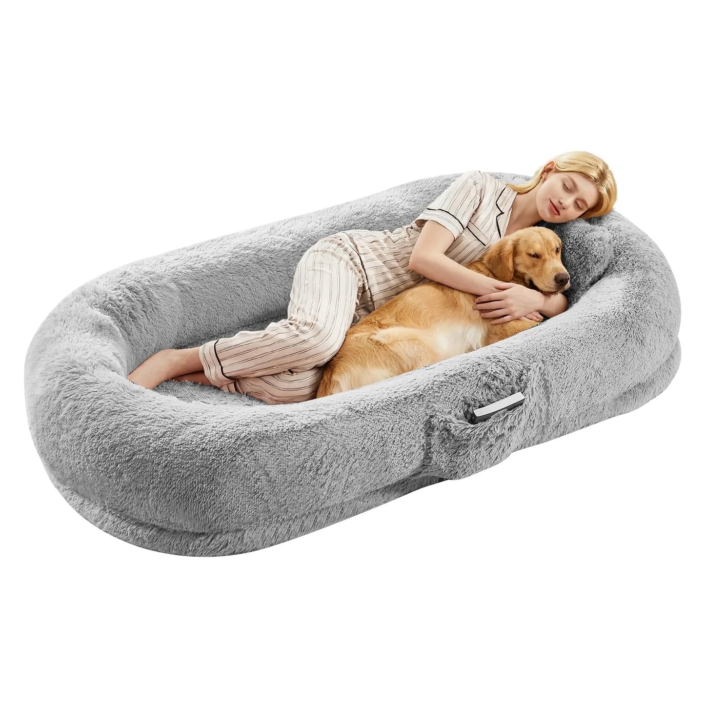 HiMISSCN Orthopedic Faux Fur Pet Bed With Pillow Pocket