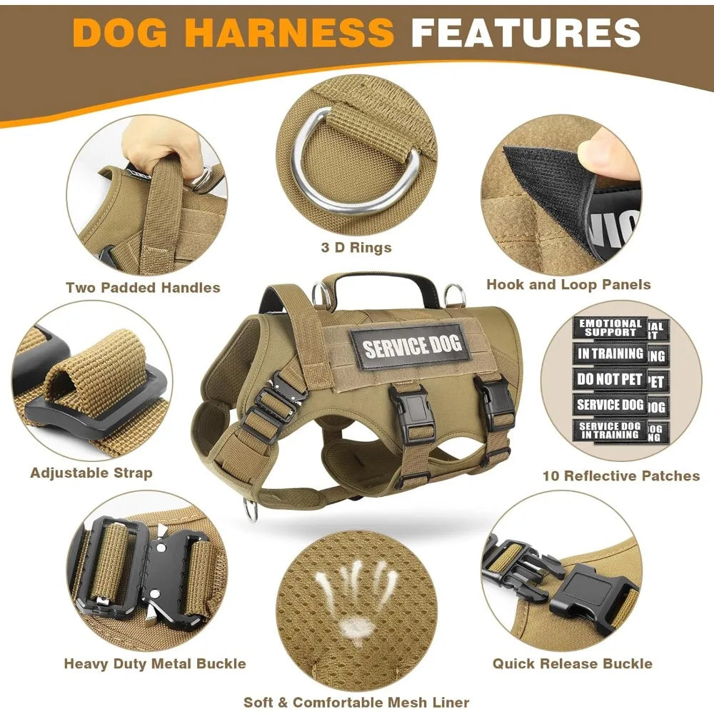 Tactical Dog Harness with Leash and MOLLE Vest for Dogs