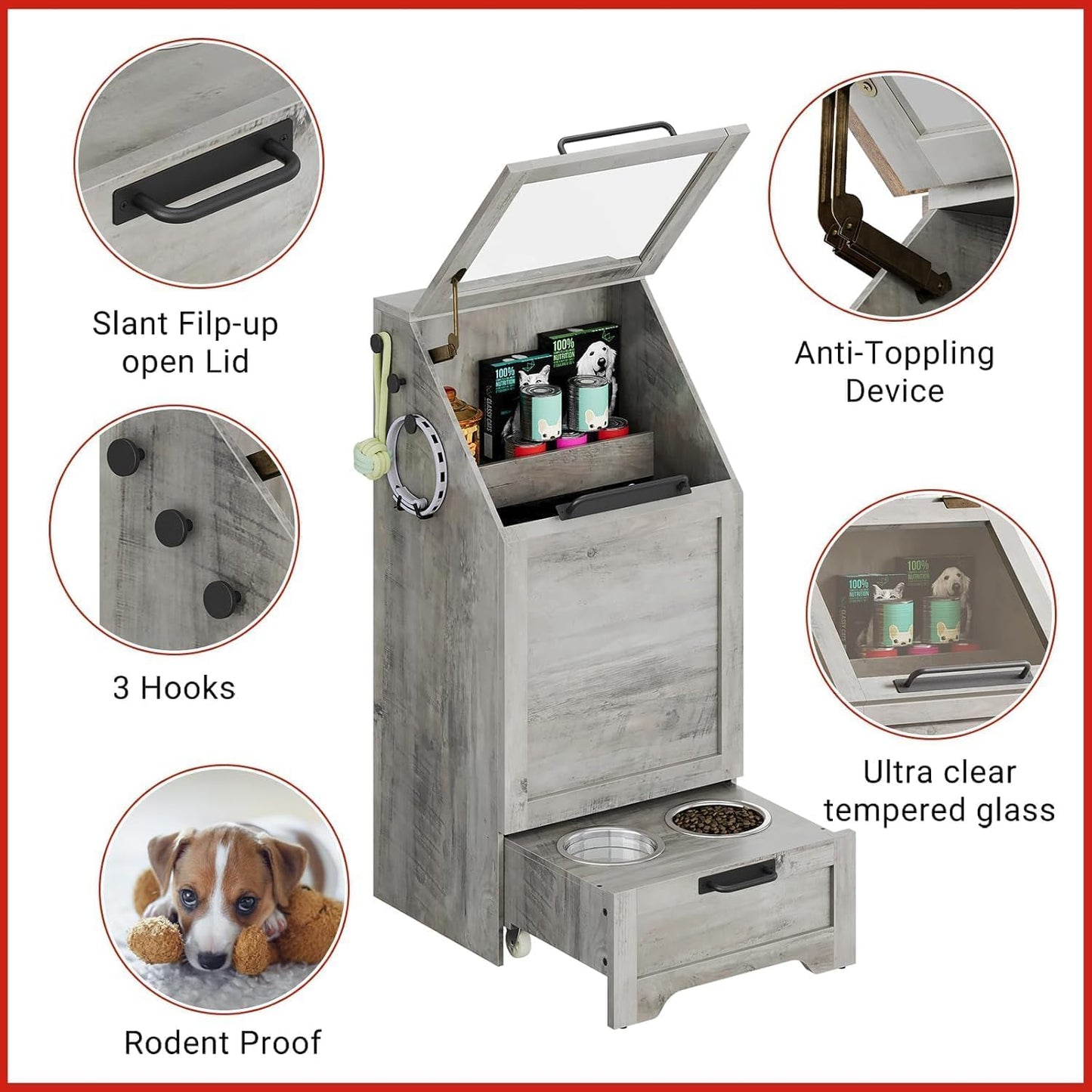HiMISS Dog Feeding Station With Storage Cabinet And Raised Bowls
