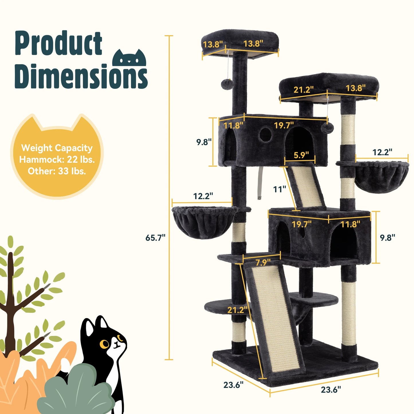 Hoomic Multi Level Cat Tree Tower With Plush Perches Condo