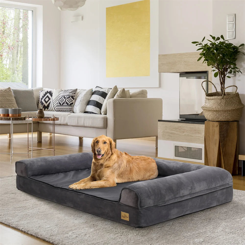 BORWARTCN Calming Orthopedic Memory Foam Dog Bed Waterproof Removable Cover