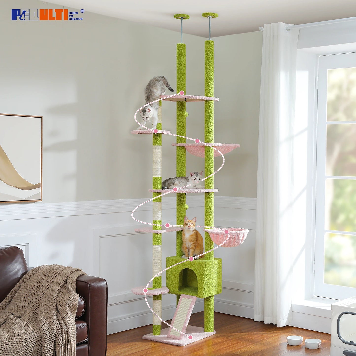 PETEPELACN Cactus Cat Tree Floor To Ceiling Adjustable Tower