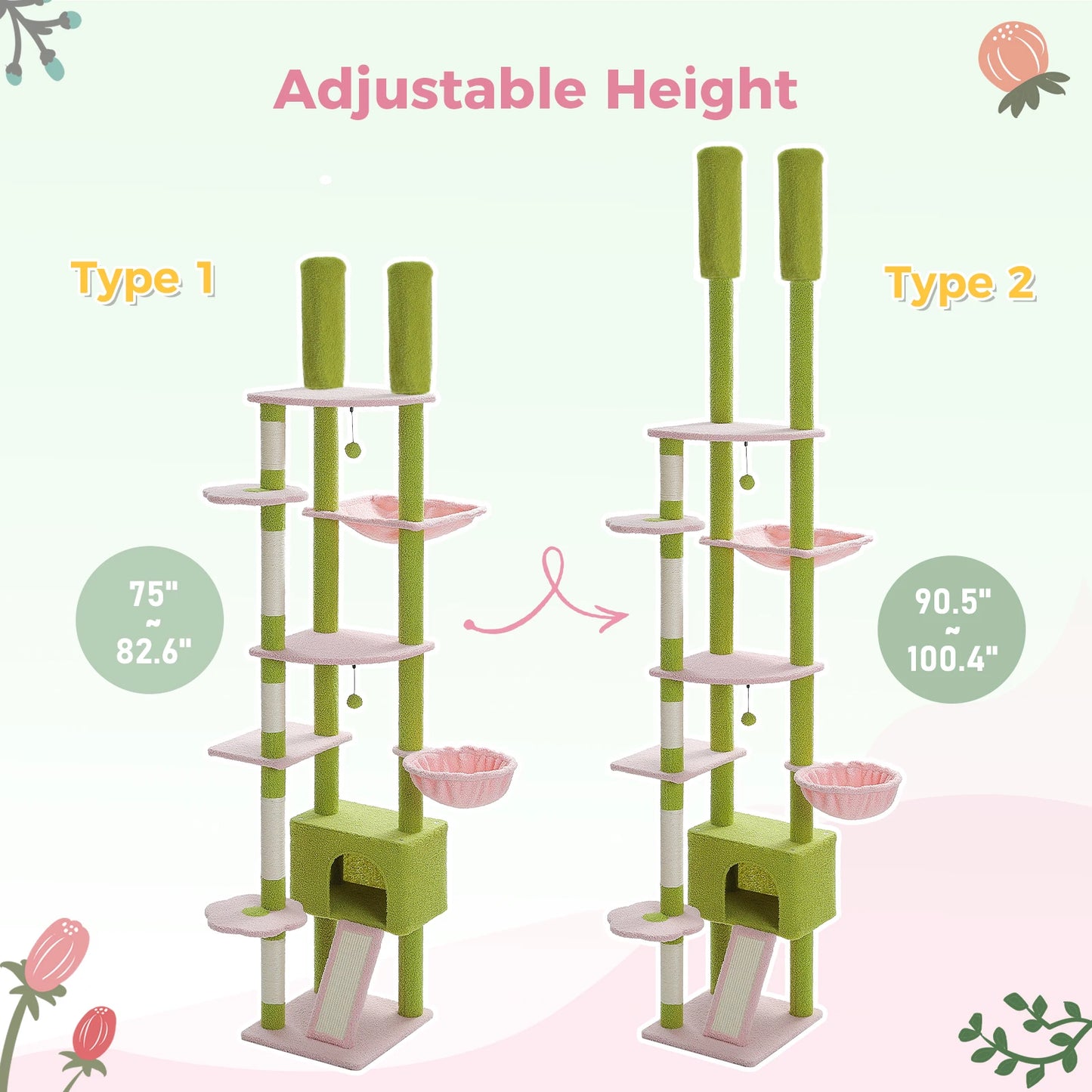 PETEPELACN Cactus Cat Tree Floor To Ceiling Adjustable Tower