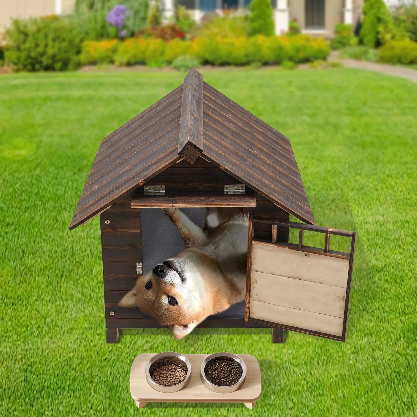 Hign-concerned Dog House With Window And Water Resistant Door