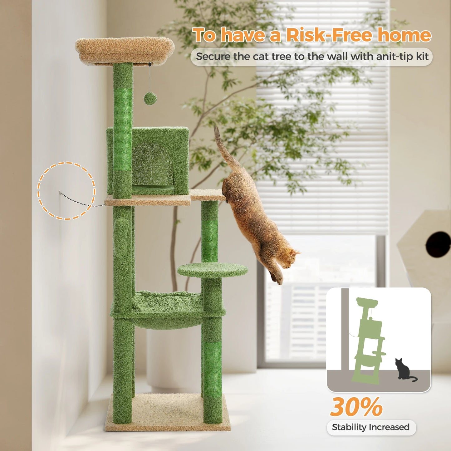 PAWZ Road Cactus Cat Tree Tower With Hammock And Condo