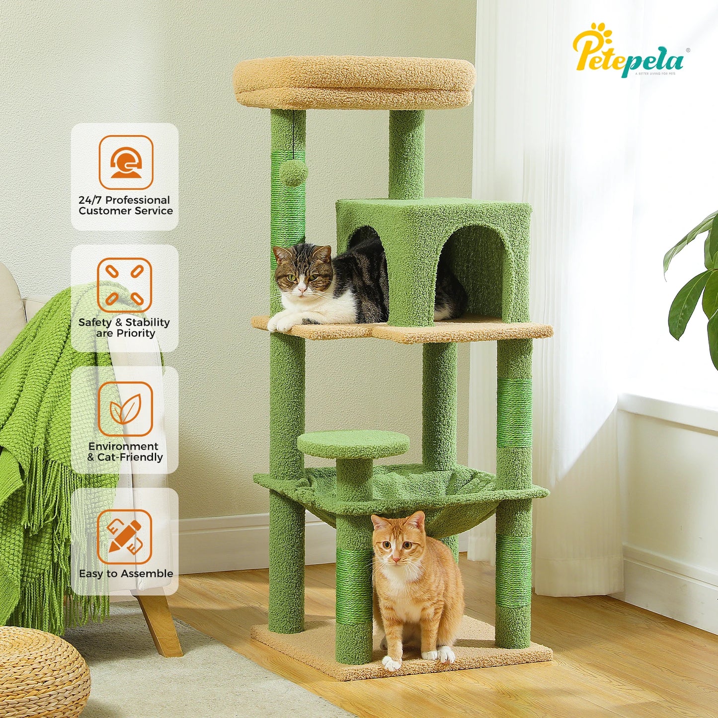 PAWZ Road Cactus Cat Tree Tower With Plush Hammock