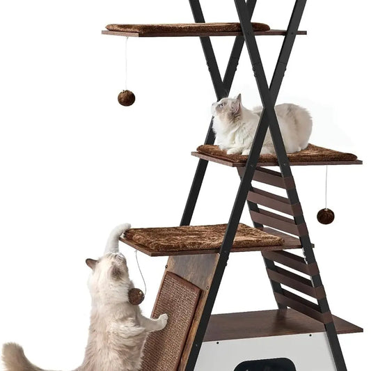 LuxeMerge Modern Cat Tower For Indoor Cats With Scratching Board
