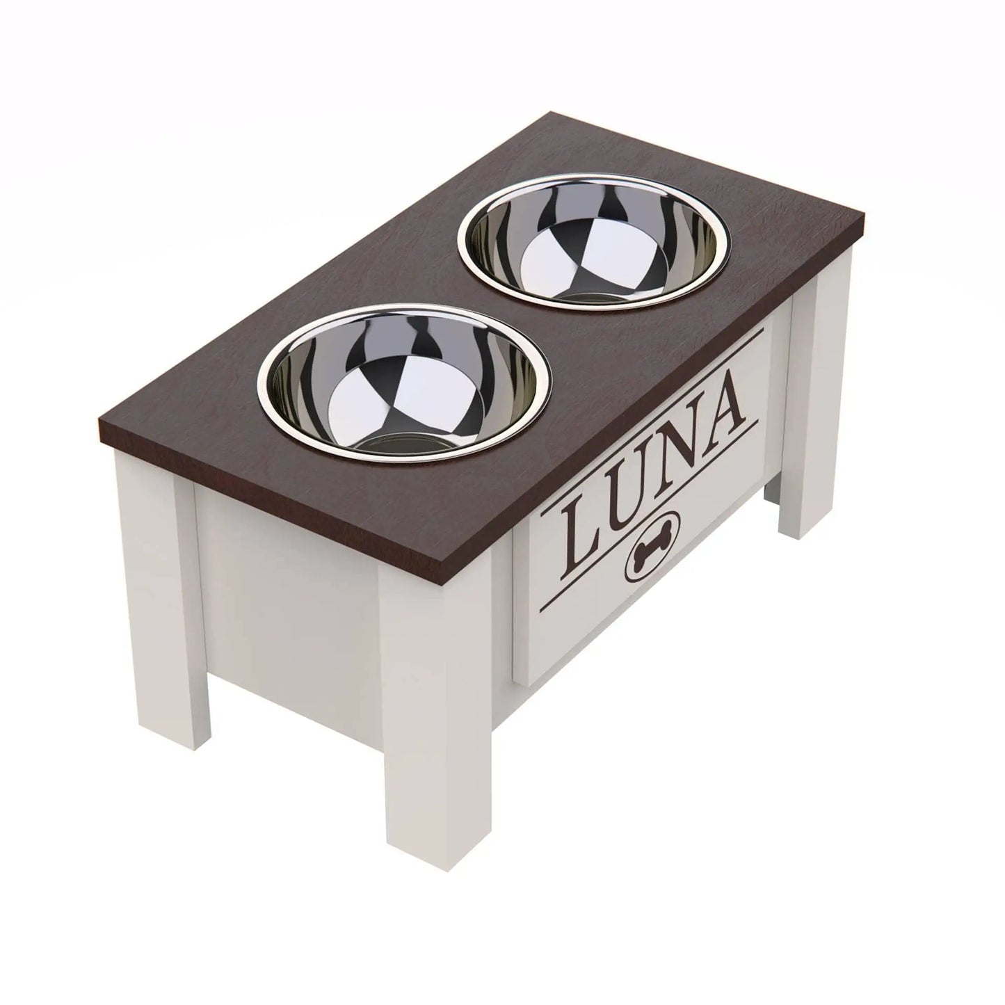Raised Dog Bowl Stand With Internal Storage Stainless Steel Dishes