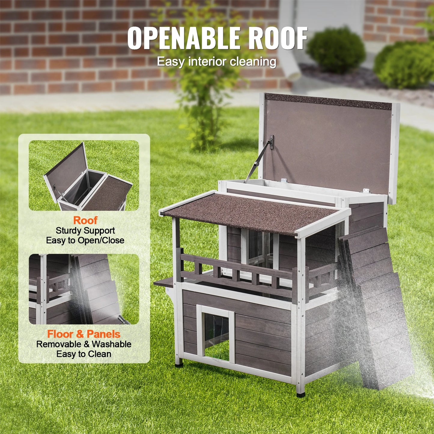 Outdoor Two Story Cedar Cat House With Balcony Roof