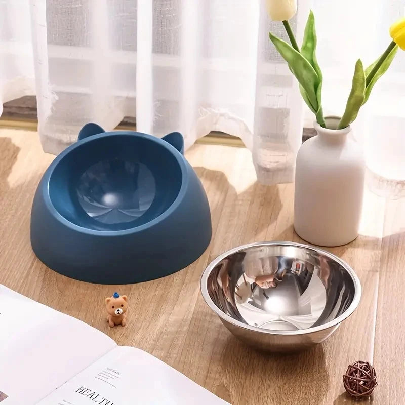 Ear Shaped Non Slip Cat Bowl Stainless Steel Food Feeder