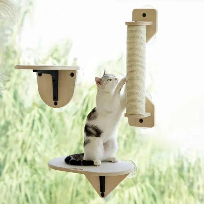 MEWOOFUNCN Cat Window Perch With Climbing Steps And Scratching Post