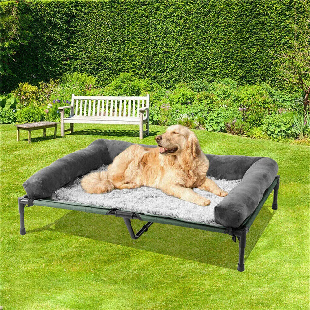 BORWARTCN Outdoor Raised Dog Bed With Cooling Breathable Plush Mat