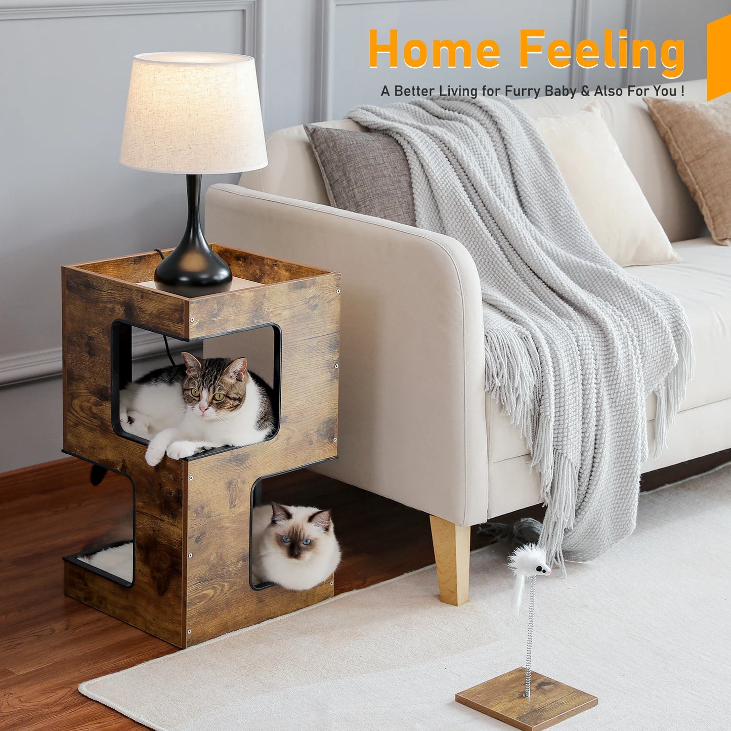 PAWZ Road Wood Cat Condo House Featuring Scratching Pad