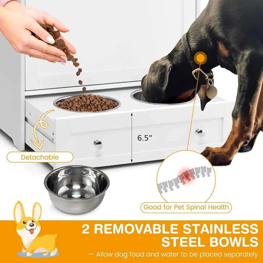 Pet Feeder Station With Double Pull Out Dog Food Bowls