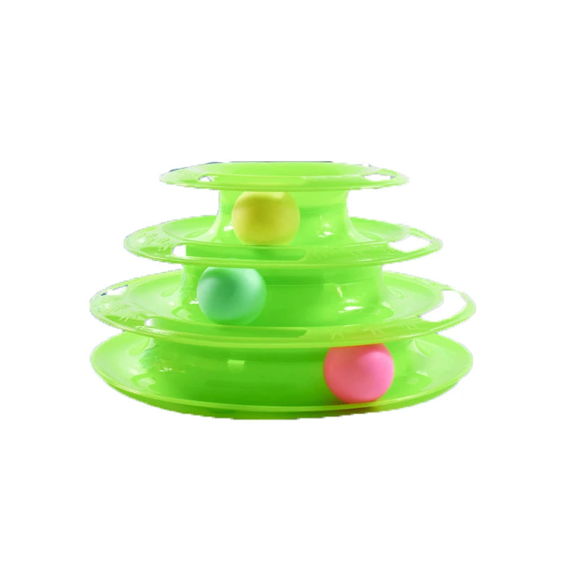 Plastic Turntable Cat Toy With Teasing Stick And Layers