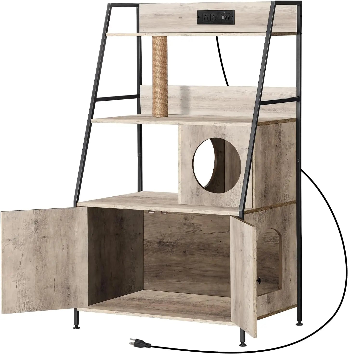 Cat Litter Box Enclosure With Storage Shelves And Charging Station