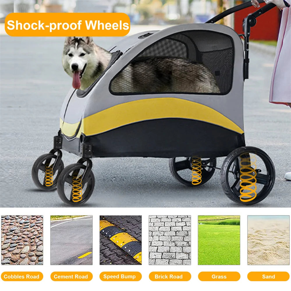 Breed Dog Stroller Pram 4 Wheel Foldable Travel Jogger