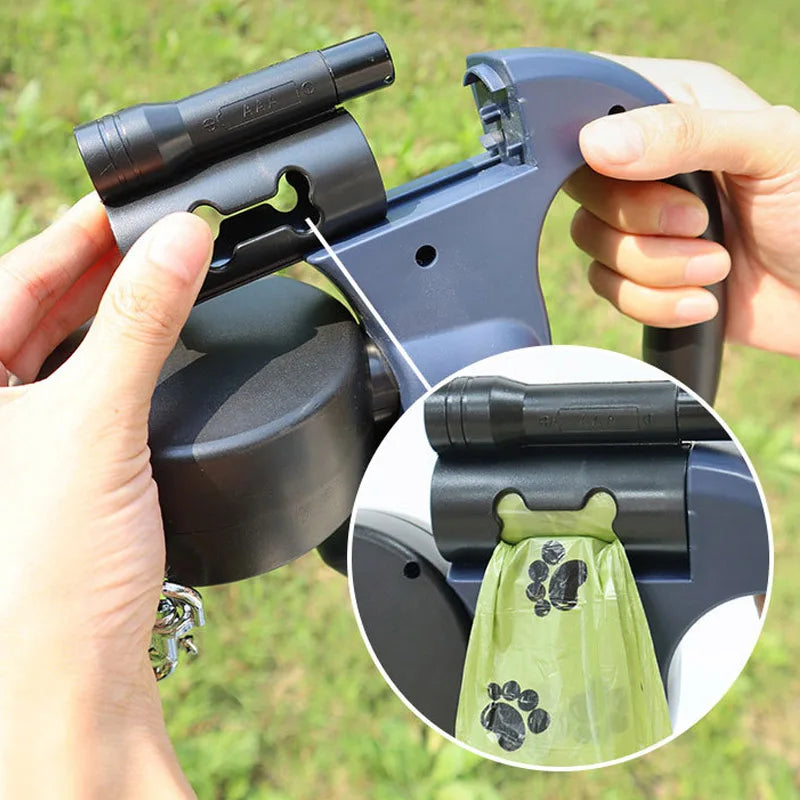 Guangdong 3in1 Double Head Retractable Dog Leash Flashlight Poop Bag