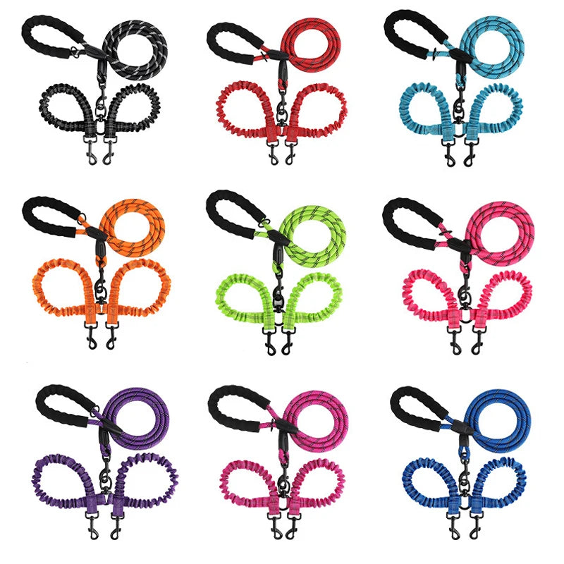 YTYINCN Double Dog Leash Coupler Nylon Elastic For Two Dogs