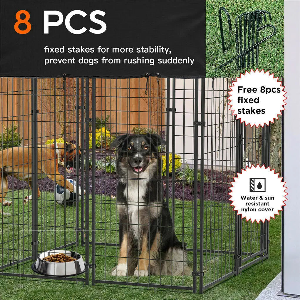 High-Concerned Dog Cage Outdoor Run Enclosure With Roof Shelter