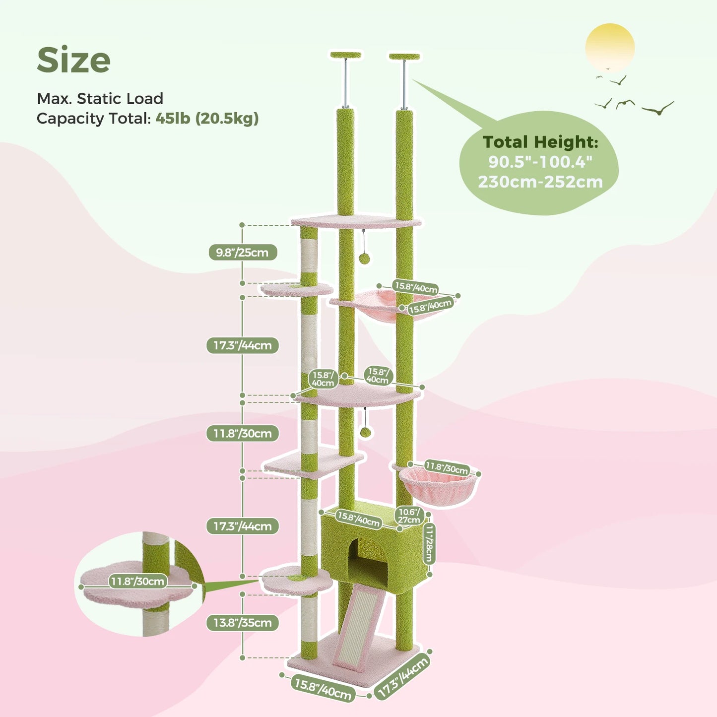 PETEPELACN Cactus Cat Tree Floor To Ceiling Adjustable Tower