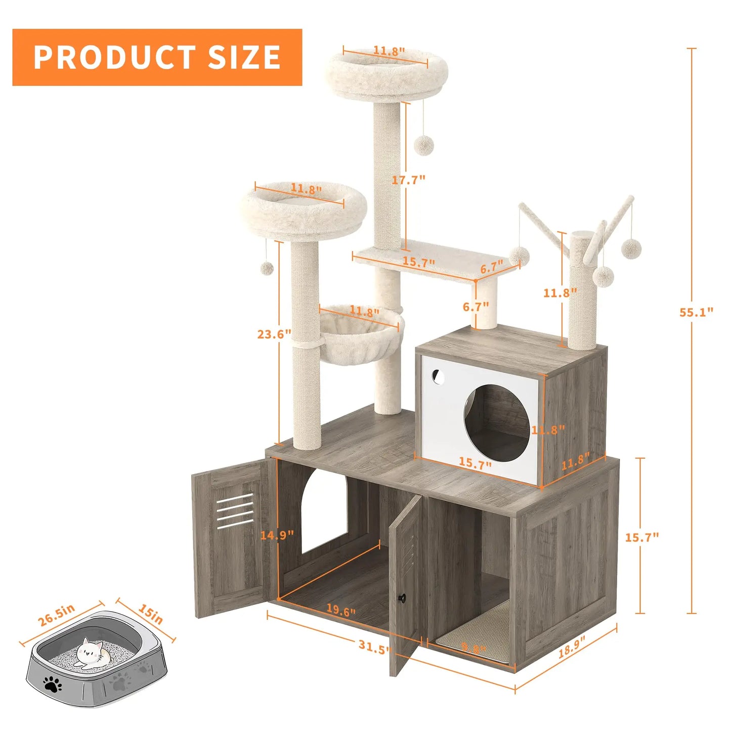 HiMISSCN Modern Cat Tree With Hidden Litter Box Multi Level