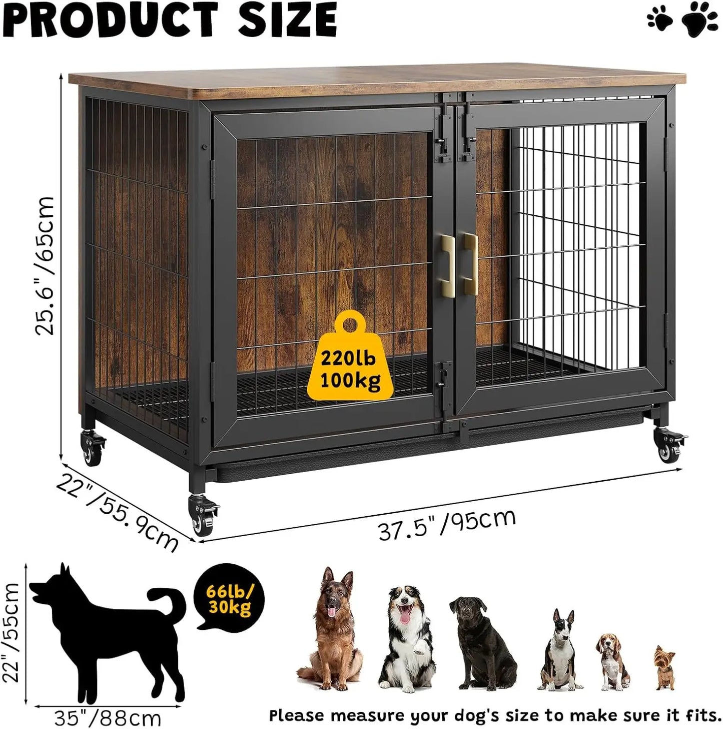 HiMISS Heavy-Duty Dog Kennel Indoor Cage With Wheels 220lbs