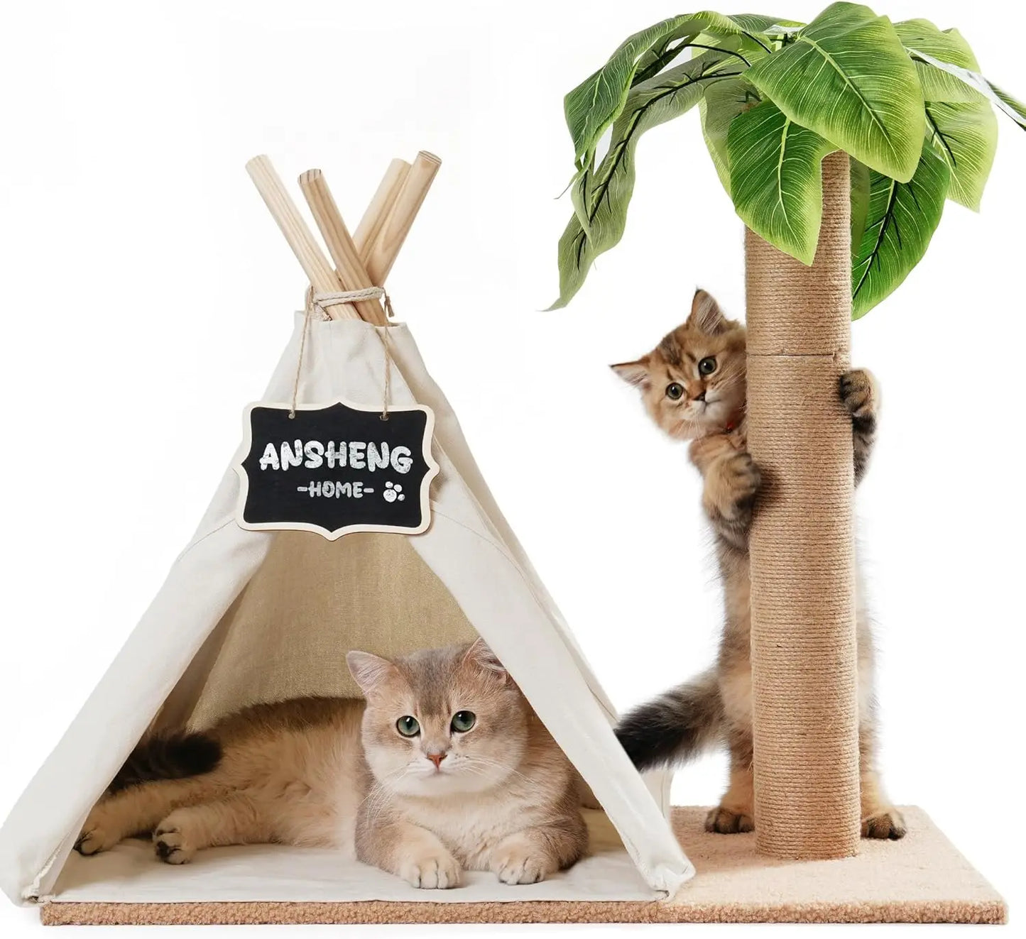 MEWOOFUN Teepee Cat Tree Scratching Post Indoor Play House