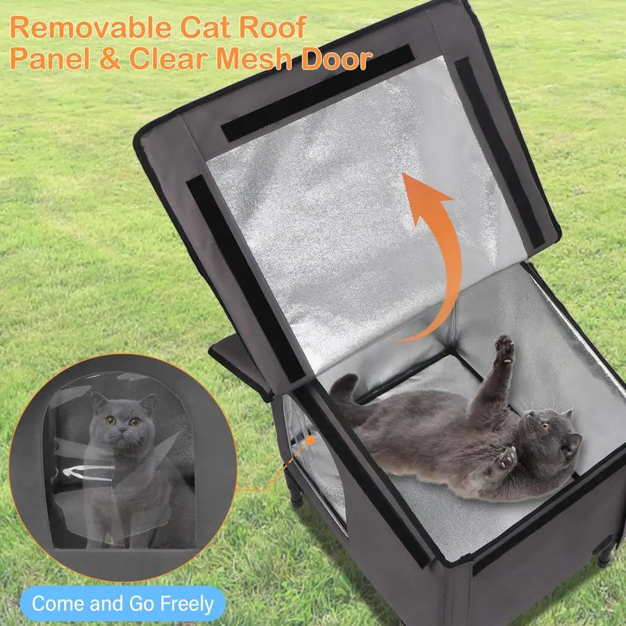 Heated Cat House With Heating Pad Insulated Outdoor Shelter