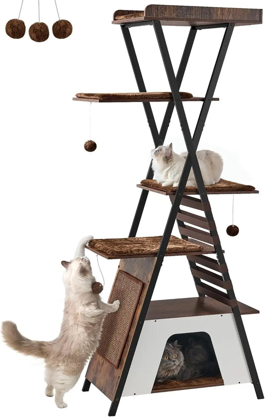 Contemporary Multi Level Cat Tower With Caves and Scratching Board