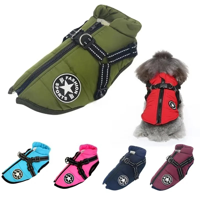 NONECN Winter Waterproof Dog Jacket With Adjustable Harness