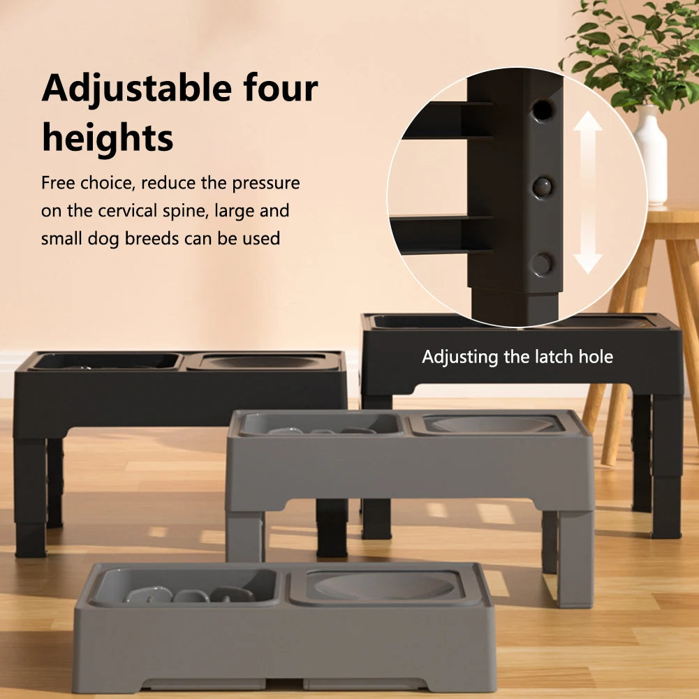 TWISTER.CK Elevated Dog Slow Feeder With Adjustable Stand Stainless Bowls