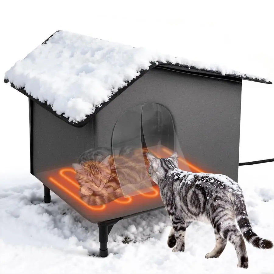 Heated Cat House With Heating Pad Insulated Outdoor Shelter