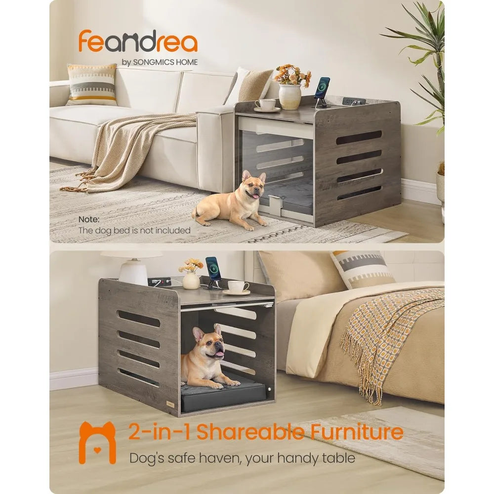 Feandrea Modern Dog Crate Furniture With Charging Station