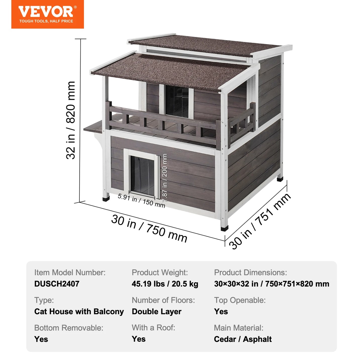 Outdoor Two Story Cedar Cat House With Balcony Roof