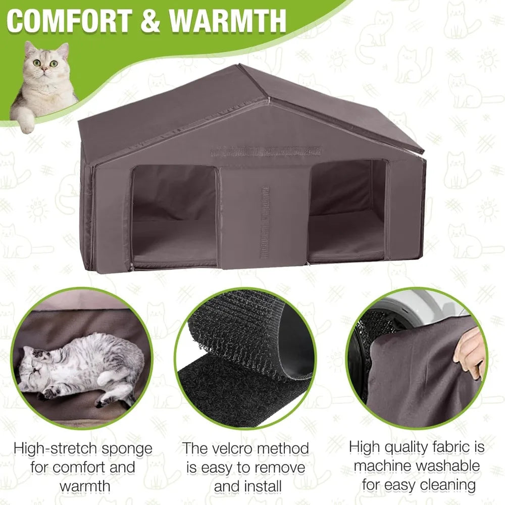 Weatherproof Insulated Cat House For Multiple Cats Outdoor Indoor