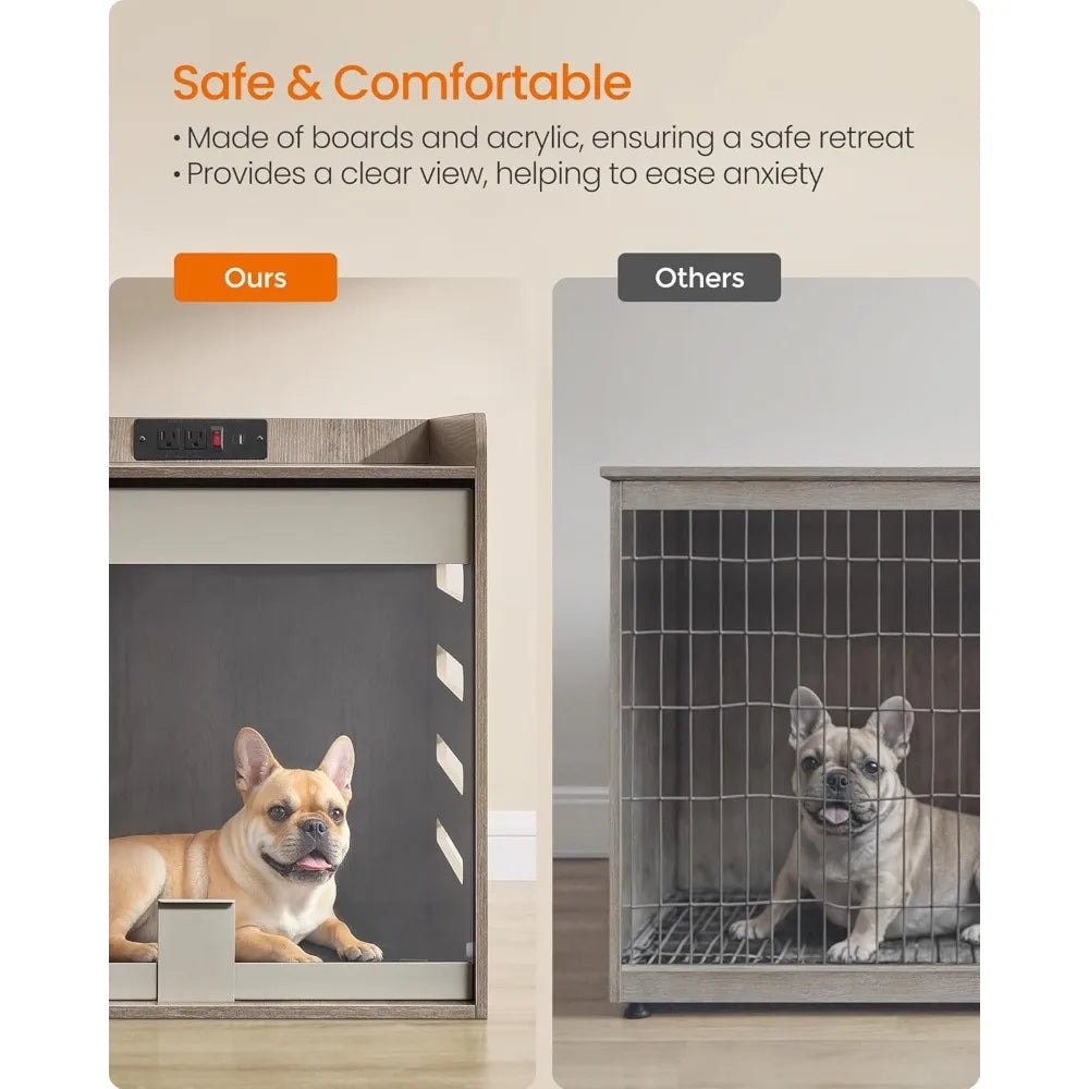 Feandrea Modern Dog Crate Furniture With Charging Station