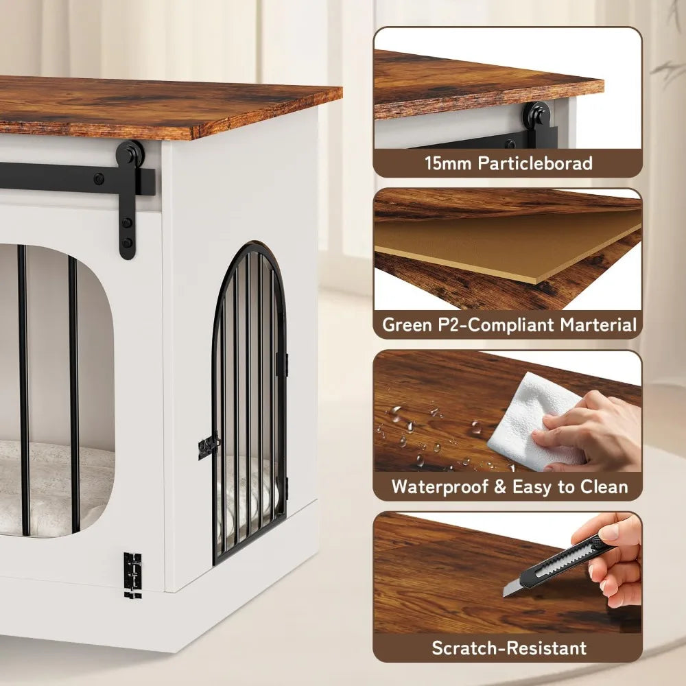 Farmhouse Dog Crate Furniture End Table Cushioned Kennel