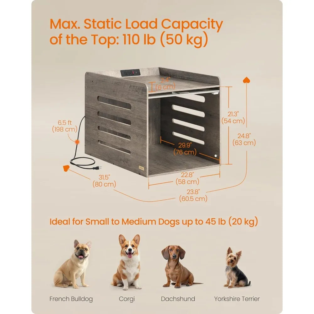 Feandrea Modern Dog Crate Furniture With Charging Station