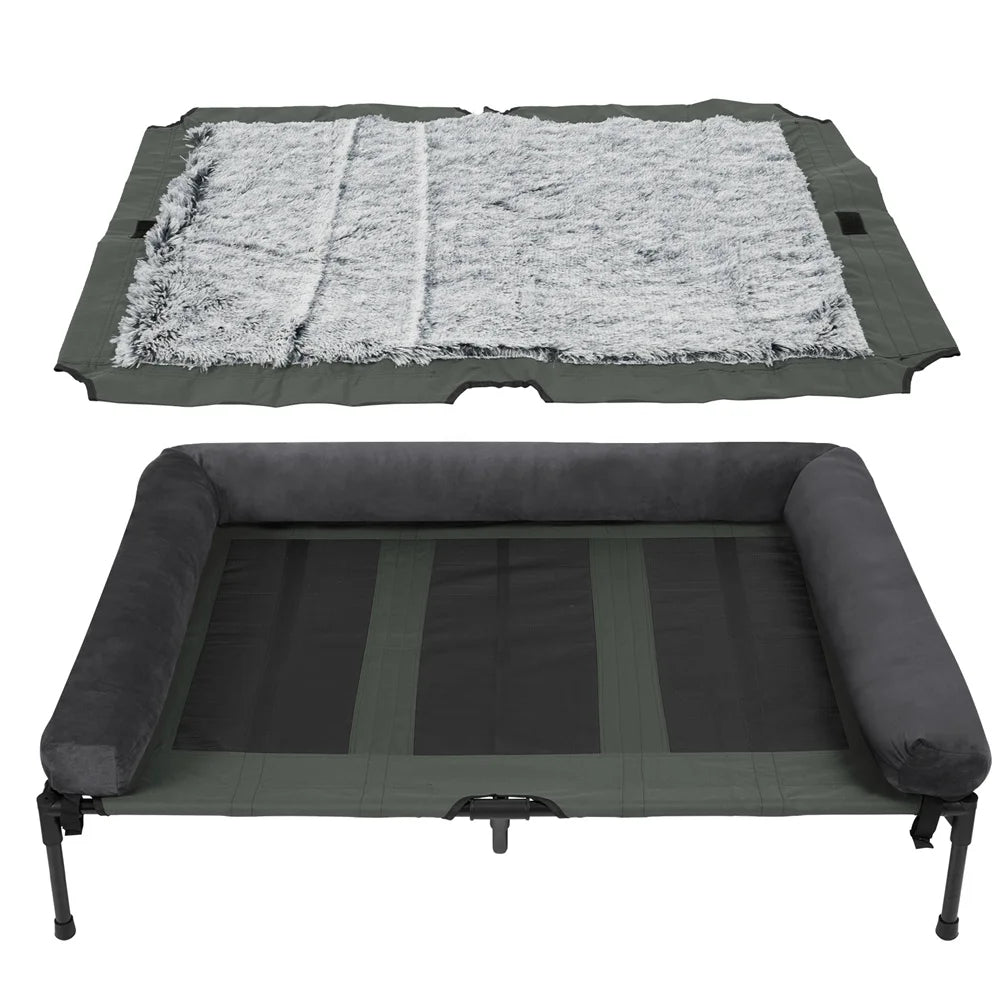 BORWARTCN Outdoor Raised Dog Bed With Cooling Breathable Plush Mat