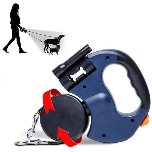 Guangdong 3in1 Double Head Retractable Dog Leash Flashlight Poop Bag