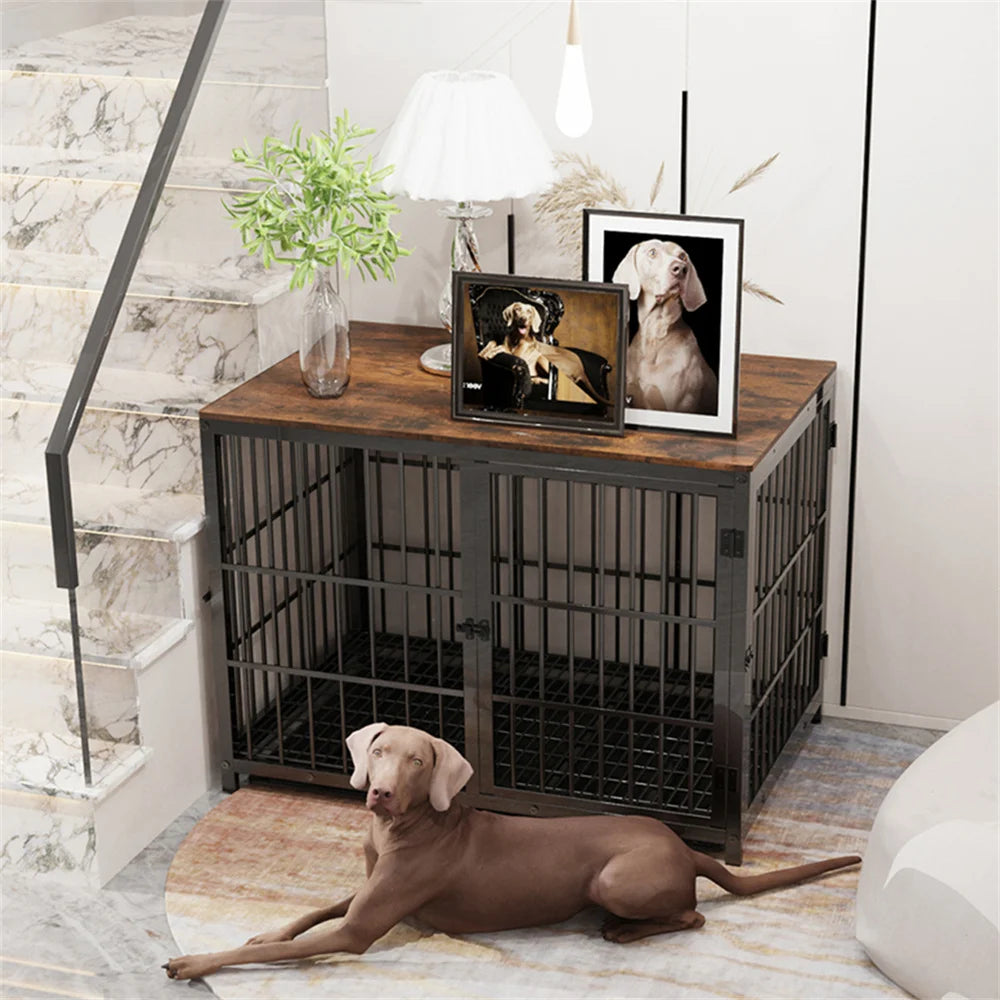 BORWARTH Elevated Dog Crate End Table With Lattice Doors