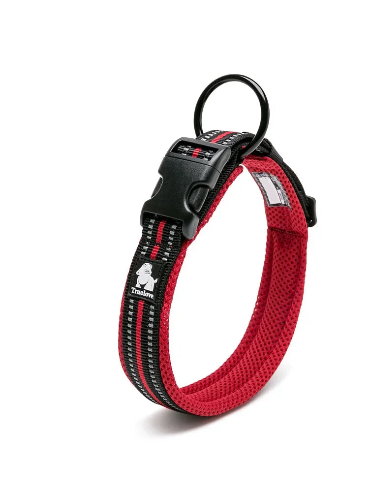 TRUELOVECN Nylon Adjustable Webbing Dog Collar Padded Reflective