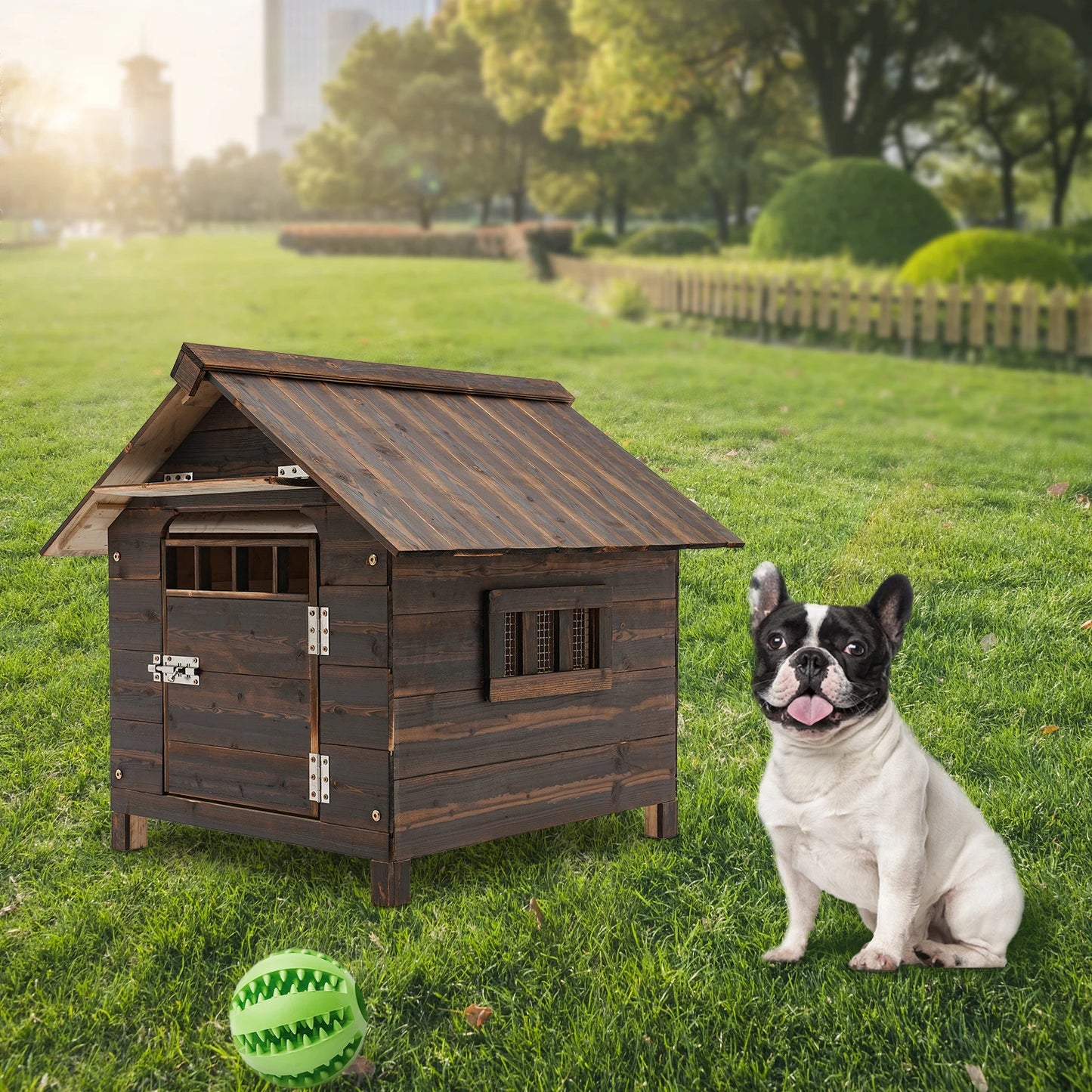Hign-concerned Dog House With Window And Water Resistant Door
