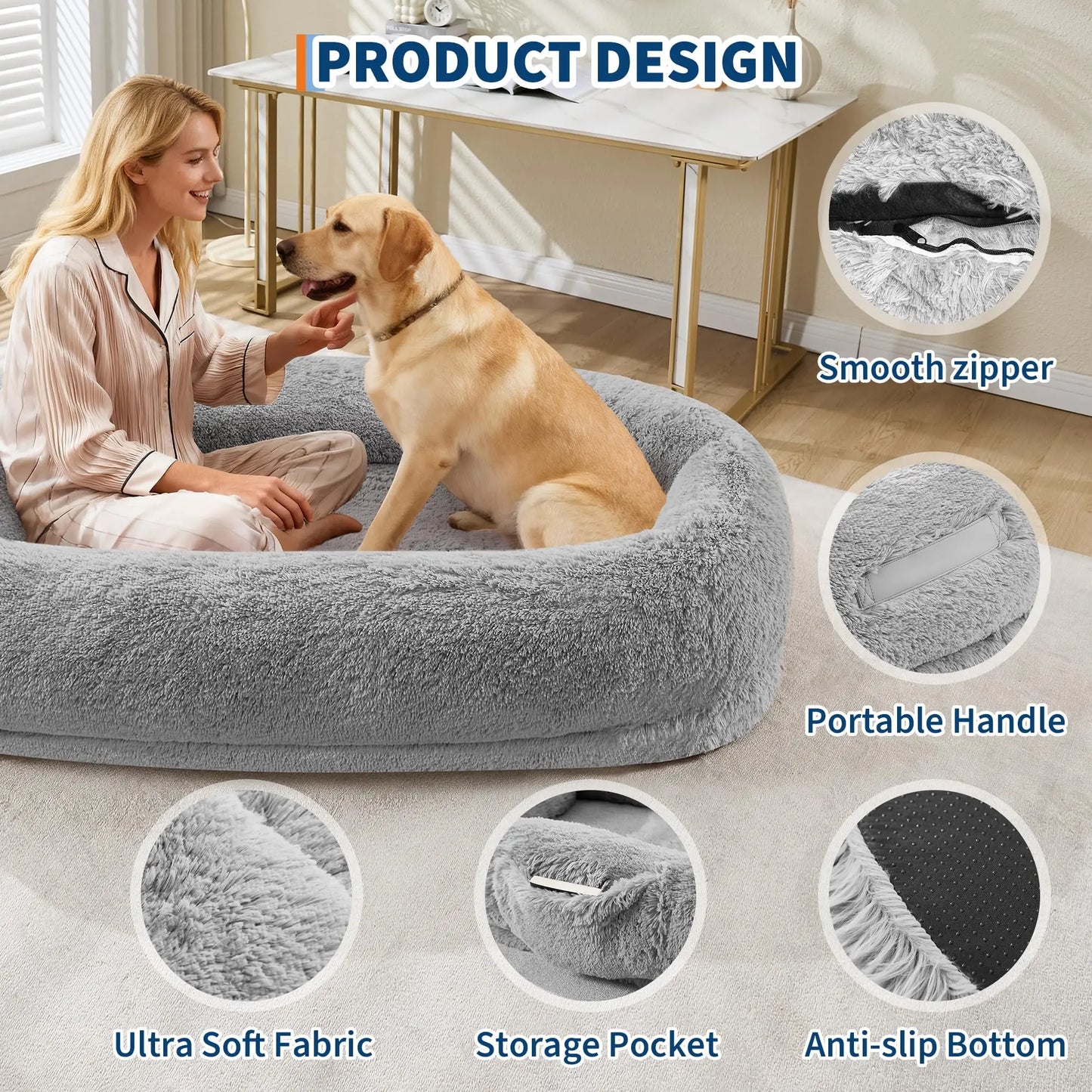 HiMISSCN Orthopedic Faux Fur Pet Bed With Pillow Pocket