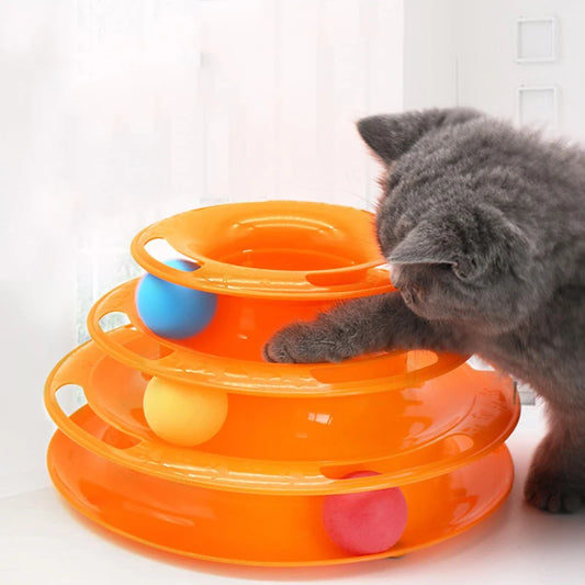 Plastic Turntable Cat Toy With Teasing Stick And Layers