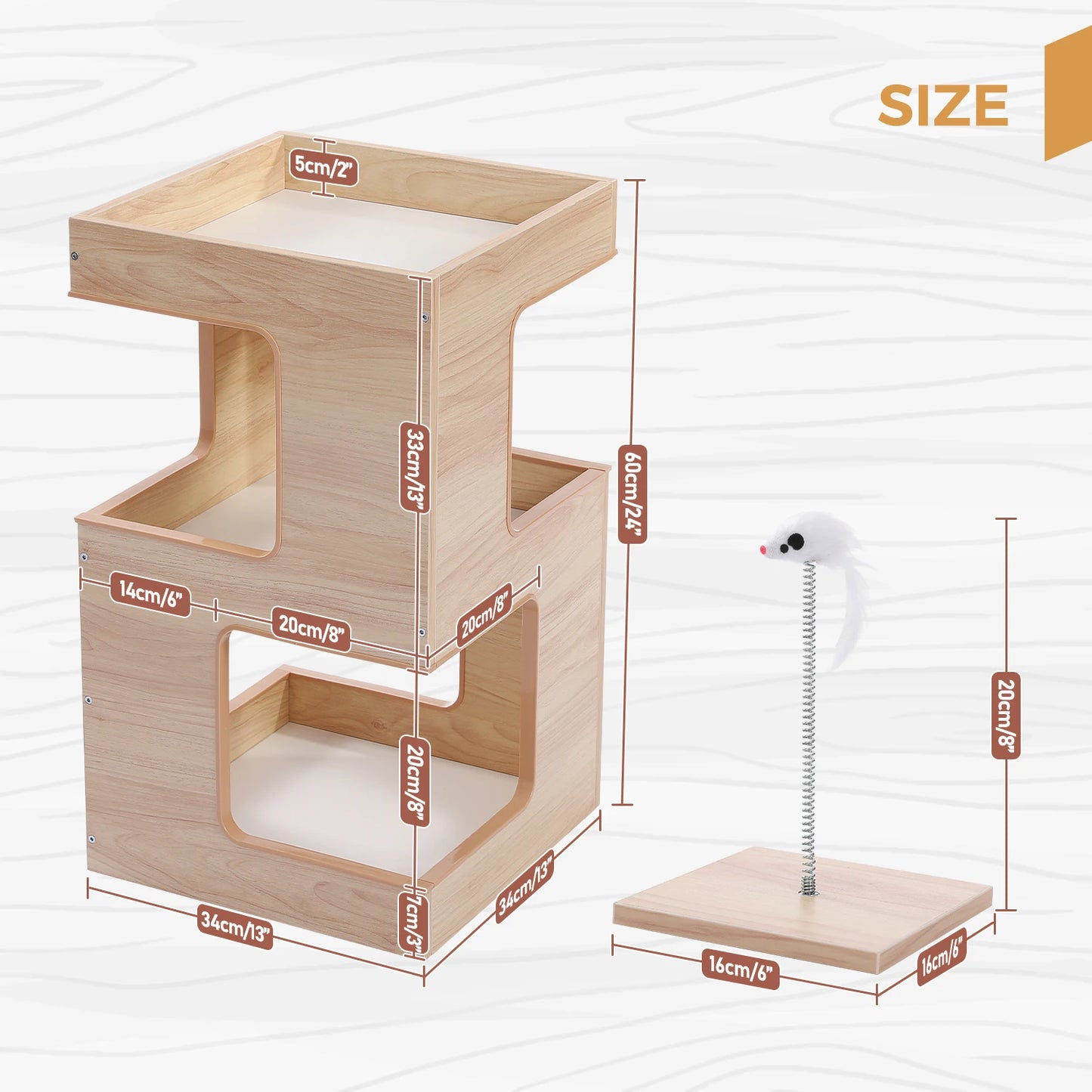 PAWZ Road Wood Cat Condo House Featuring Scratching Pad